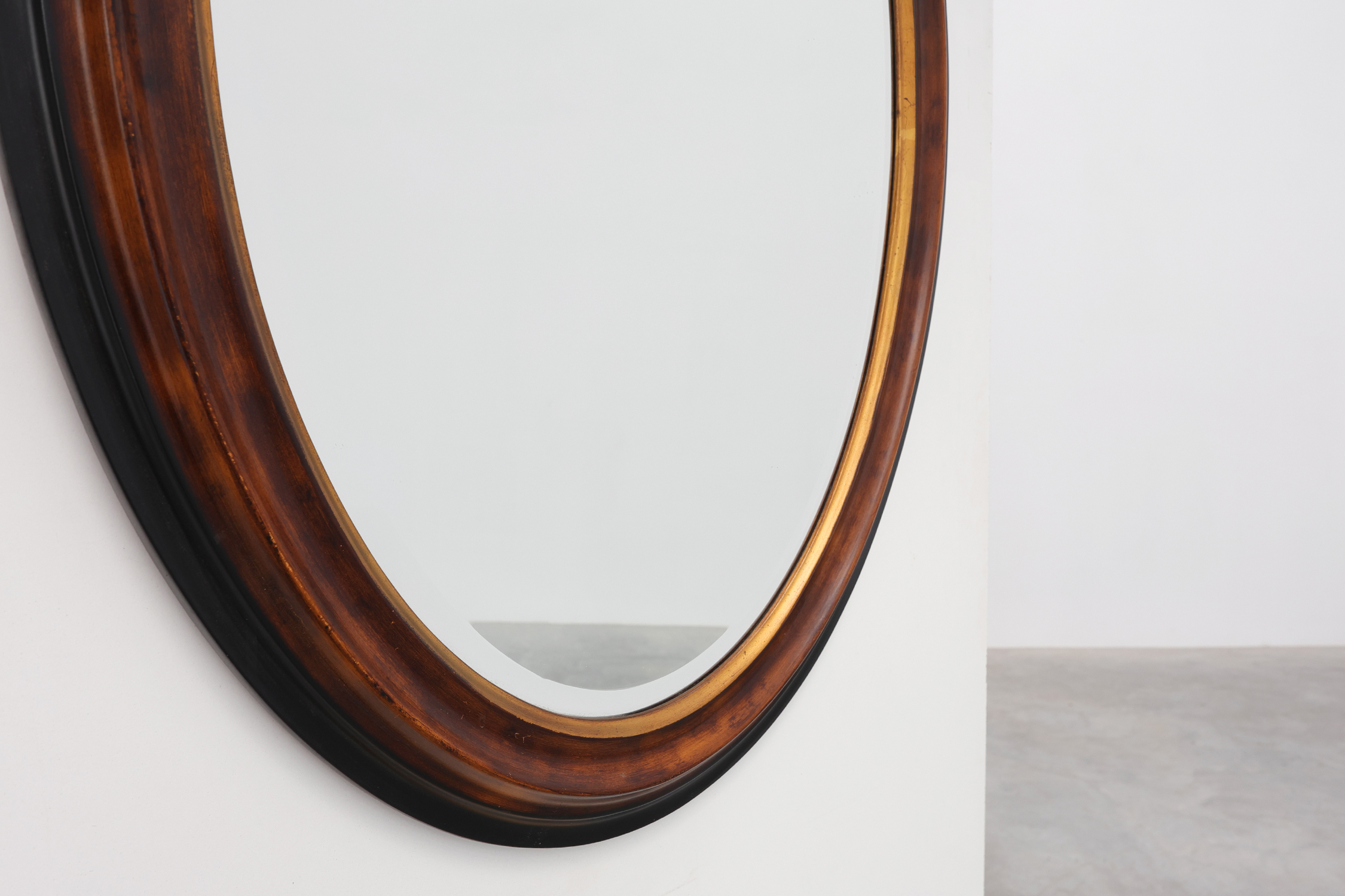 Deknudt Oval Wall Mirror with Walnut-Toned Frame and Gilt Inner Edge, Belgiumthumbnail